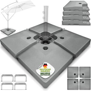 Tillvex® Stojak na parasol szary 90 litrów / 120 kg - 4-czciowy do parasola wspornikowego z metalowym cznikiem | waga parasola moe by wypeniona wod lub piaskiem | stojak na parasol wspornikowy odporny na warunki atmosferyczne