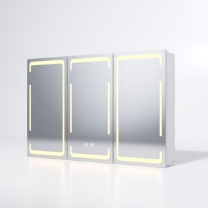 Trzydrzwiowa szafka z lustrem SONNI wykonana z metalu, 900x600x140 mm, z 3-kolorowym regulowanym owietleniem LED, podwójnymi przecznikami dotykowymi, regulowanymi szklanymi przegrodami