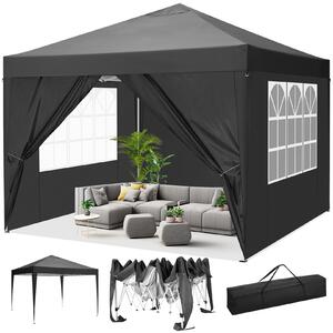 Pawilon, skadany pawilon Pop Up 3x3m, z 4 zdejmowanymi cianami bocznymi, wodoodporny, ochrona UV 50+, regulowana wysoko, w zestawie torba, czarny