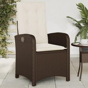 Rozkładany fotel ogrodowy z poduszkami, brązowy polirattan