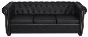 Sofa 3-osobowa w stylu Chesterfield, sztuczna skóra, czarna