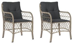 Krzesła ogrodowe z poduszkami, 2 szt., jasnoszare, rattan PE