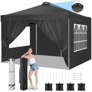 Pawilon 3x3m wodoodporny, rozkadany namiot ogrodowy pop up z 4 cianami bocznymi, ochrona UV 50+, w zestawie torba, czarny