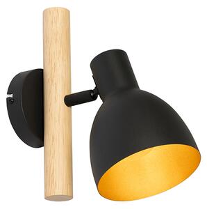 Wiejski Kinkiet / Lampa scienna czarny z drewnem - Flint Oswietlenie wewnetrzne