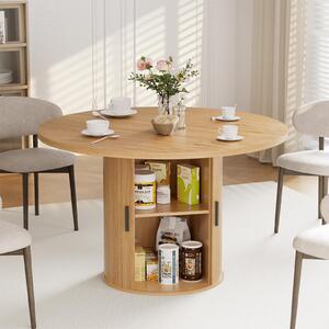 Okrgy stó jadalny Hommpa 120 cm z miejscem do przechowywania, stó kuchenny dla 4 osób, 2 poziomy póek i drzwi przesuwne, stabilny drewniany stó z cokoem, naturalny