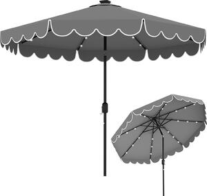 KOMFOTTEU parasol Ø300 cm z 24 lampkami LED, parasol tarasowy z korbk i falban, parasol ogrodowy skadany pod ktem 35°, parasol do ogrodu, patio i na pla, bez stojaka na parasol