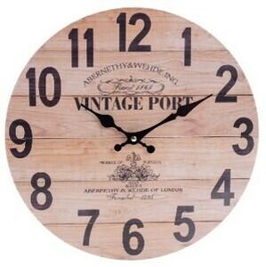 Zegar ścienny Vintage port, śr. 34 cm, drewno