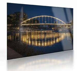 Obraz na szkle - most z fontanną (70x50 cm)