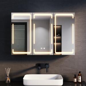 SONNI metalowa szafka lustrzana z 3-kolorowym owietleniem LED 90x60x14 cm, ciemnialny przecznik dwudotykowy, 3 drzwi, szafka cienna z zawiasami bezprzewodowymi