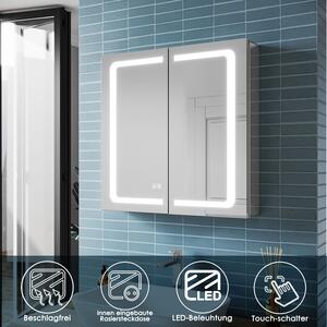 SONNI Aluminiowe lustro azienkowe 65x65cm z owietleniem LED Bezmgielne przeczanie dotykowe Gniazdo golarki Bezprzewodowy zawias