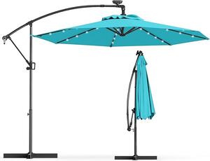 KOMFOTTEU parasol LED 300cm x 230cm, parasol ogrodowy z korb rczn, parasol tarasowy ze stojakiem obracanym o 360°, parasol wspornikowy, parasol rynkowy bez stojaka do uytku na zewntrz