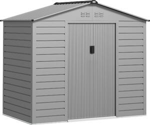 Domek ogrodowy Outsunny ze stali ocynkowanej, 2,43 m², 213 x 131 x 192 cm, atwy w montau, z dachem dwuspadowym, zamykanymi drzwiami przesuwnymi, odporny na warunki atmosferyczne, do uytku na zewntrz, szary