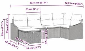 Zestaw Mebli Ogrodowych Komplet Wypoczynkowy Z Poduszkami 6-Częściowy Rattan Na Taras Balkon Ogród