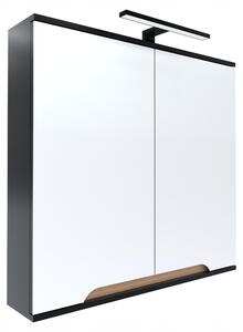 Szafka z lustrem dwudrzwiowa 60x16x75 czarny/db, lampa LED 40cm, Omeble