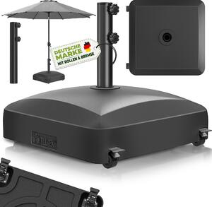 Tillvex® Podstawa parasola PAVERA z kókami i hamulcami, czarna | Podstawa parasola z moliwoci napenienia 37 litrów / 56 kg | Waga parasola i parasola ogrodowego Ø 1,8-3,7 m | Podstawa parasola wiszcego odporna na warunki atmosferyczne