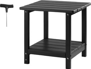 Plastikowy stolik boczny SucceBuy, 45x38x44 cm, stolik ogrodowy wykonany z HDPE z dwiema pókami, uniwersalny jako stolik nocny, stolik kawowy lub stolik dekoracyjny, idealny na patio, basen, pla, werand i do ogrodu, czarny