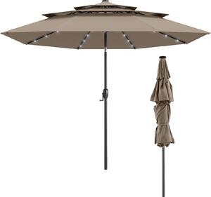 KOMFOTTEU 300 cm parasol z 32 lampkami LED i korbk, parasol ogrodowy uchylny z 8 komi, parasol na balkon, pla, basen, bez podstawy