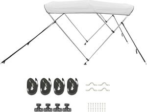 SucceBuy Pokrowiec na ód Bimini-Top (3 uki) wykonany z wytrzymaego poliestru 600D z aluminiow ram, wodoodporna markiza do odzi z praktyczn torb do przechowywania, szeroko 137-152 cm, jasnoszary