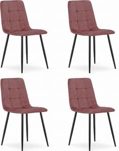 Valora KARA Chair Pink x4 - Zestaw 4 jasnoróowych aksamitnych krzese