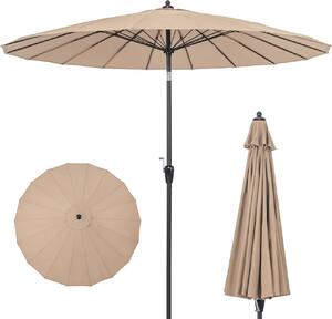 Duy parasol ogrodowy 265 cm z funkcj pochylania za naciniciem przycisku, korbka, wentylowana górna cz, 18 wytrzymaych supków z wókna szklanego, beowy