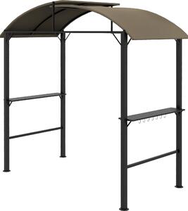 Altana ogrodowa Outsunny 1,1 x 2,3 m z haczykami, zadaszeniem na grilla, odporna na warunki atmosferyczne, z dachem z poliestru, 2 bocznymi pókami, na grille do 100 cm, stal, kolor khaki