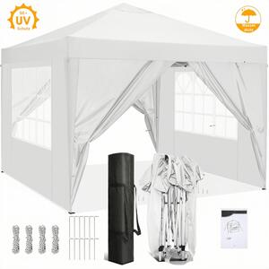 Pawilon, skadany pawilon 3x3m, spiczasty pawilon z 4 zdejmowanymi cianami bocznymi, ochrona przed wod i UV 50+, regulowana wysoko, w zestawie torba, biay