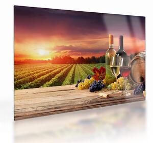 Obraz na szkle - winnica z winem (70x50 cm)
