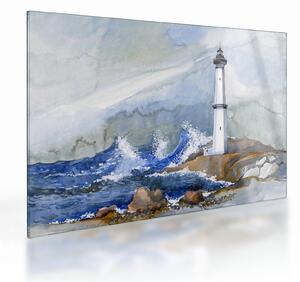 Obraz na szkle - namalowana latarnia morska (70x50 cm)