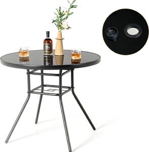 KOMFOTTEU stolik ogrodowy z otworem na parasol, okrgy stolik boczny z hartowanego szka, stolik bistro z solidn metalow ram, stó jadalniany do ogrodu, na balkon, 86 x 86 x 71 cm