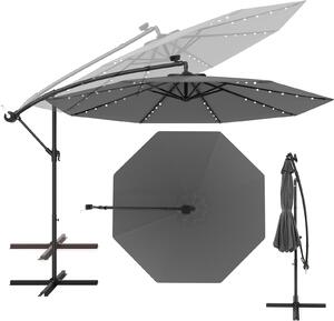 KOMFOTTEU Parasol 3 m z diod LED, parasol ogrodowy z ochron UV i podstaw krzyow, uchylny parasol na korb, parasol rynkowy, parasol ogrodowy na patio, basen