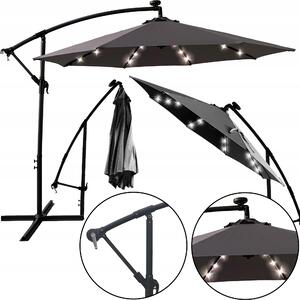 Parasol Ogrodowy Duy Regulowany 24 Led Solar Uv 50+ Chicago 270Cm Szary