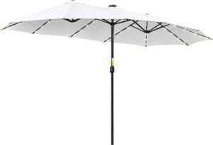 Podwójny parasol Outsunny z diodami LED solarnymi 450 x 265 cm, parasol z korb, owalny parasol balkonowy, parasol plaowy, wiatroodporny, stabilny parasol targowy, parasol z korb na balkon, taras, do ogrodu, kremowo-biay