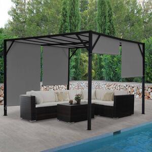 Pergola Baia, zadaszenie patio pawilonu ogrodowego, solidna stalowa rama 6 cm + rozsuwany dach szary ~ 4x3m