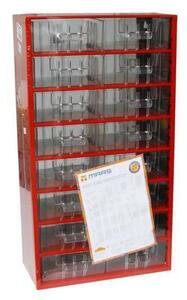 Organizer metalowy, 16 szufladek, czerwony