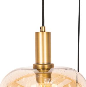 Designerska lampa wisząca czarna z mosiężnym i bursztynowym szkłem 3 światła - Zuzanna Oswietlenie wewnetrzne