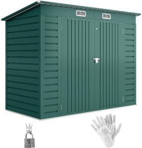 Metalowa szopa narzdziowa Outsunny 4,1 m² 249x121x183 cm Zamykana szopa ogrodowa z dachem dwuspadowym, podwójnymi drzwiami, szopa ogrodowa z oknem, szopa narzdziowa do uytku na zewntrz, zielony ogród