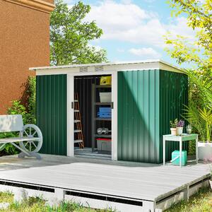 Metalowa szopa narzdziowa Outsunny 6,3 m³ 280x130x172 cm z dachem jednospadowym, drzwiami przesuwnymi, odporna na warunki atmosferyczne, ogrodowa szopa ogrodowa, szafka, do ogrodu, na zewntrz, antracyt, ciemnozielony