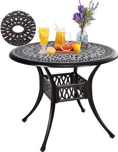 KOMFOTTEU Okrgy stó ogrodowy z otworem na parasol 5 cm, aluminiowy stó jadalniany, stó balkonowy z regulowanymi nogami, stó na balkon, basen, 91 x 72 cm