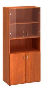 Alfa Office Wysokie szerokie szafy Alfa 500, 178 x 80 x 47 cm, z wnęką i drzwiczkami z płyty meblowej i szklanymi, dekor czereśnia