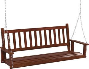 KOMFOTTEU Wisząca ławka z drewna topoli, 2-3-osobowa ławka bujana z regulowanymi metalowymi łańcuchami, wiszący fotel z oparciem (brązowy, 168x65x63 cm)
