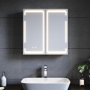 SONNI Metalowa szafka lustrzana z owietleniem LED 59x60x14 cm, ciemnialny przecznik dwudotykowy, 2 drzwi, bezprzewodowa konstrukcja zawiasów Szafka cienna, szafka azienkowa, gniazdo golarki, regulowane przegrody