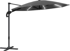 Outsunny aluminiowy parasol wysignikowy LED solarny Ø300 cm regulowany na wysoko parasol z korbk UV50+ wodoodporny 360° obrotowy parasol ogrodowy uchylny ochrona przeciwsoneczna do ogrodu balkon ciemnoszary