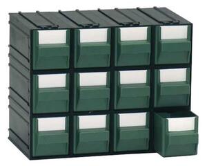 Organizer modułowy,y12 szuflad, czarny/zielony