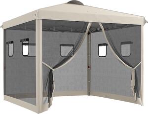 Altana skadana Outsunny ok. 3 x 3 m, altana z 4 firankami, altana ogrodowa z ochron UV, altana rozkadana z oknem, torba transportowa, do ogrodu, altana, beowa