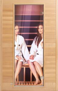 Drewniana sauna na dalek podczerwie VEVOR, sauna spa do domu, dla 2 osób, sauny na dalek podczerwie o niskim poziomie EMF wykonane z drewna cykuty z drzwiami ze szka hartowanego i 2 gonikami Bluetooth, 1800 W