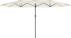 Podwójny parasol Outsunny 436 x 260 cm, stalowy parasol z ochron UV i korb, owalny parasol balkonowy, parasol plaowy, wiatroodporny, stabilny parasol ogrodowy, parasol z korb na pla, balkon, ogród, beowy