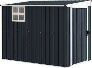 Metalowa szopa narzdziowa Outsunny 2,7 m² 128x231x181 cm z oknem dachowym jednospadowym, zamykanymi drzwiami, odporna na warunki atmosferyczne, ogrodowa szopa ogrodowa na podwórko, ciemnoszara