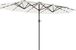 Parasol Outsunny z podwójnym parasolem LED 440 x 256 cm, parasol ogrodowy, duy parasol tarasowy z korb rczn, owalny, metalowy, kremowo-biay