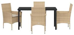 Zestaw Mebli Ogrodowych Komplet Jadalniany Z Poduszkami 5-Częściowy Beżowy Rattan Na Taras Balkon Ogród
