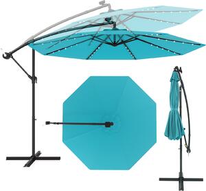 KOMFOTTEU Parasol ogrodowy 3 m z owietleniem LED, parasol tarasowy z ochron przed promieniowaniem UV i podstaw krzyow, parasol z korb, z moliwoci regulacji nachylenia